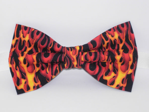 Red Flames Bow tie / Red & Yellow Flames on Black / BBQ / Grilling / Racing / Pre-tied Bow tie