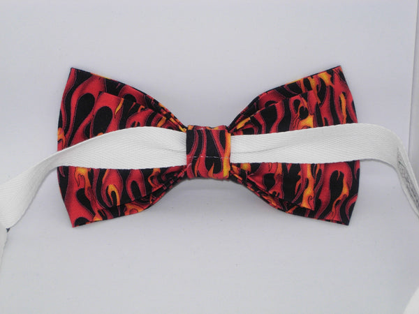 Red Flames Bow tie / Red & Yellow Flames on Black / BBQ / Grilling / Racing / Pre-tied Bow tie