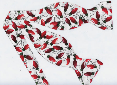 Christmas Tree Bow tie / Red String Lights on White / Self-tie & Pre-tied Bow tie - Bow Tie Expressions