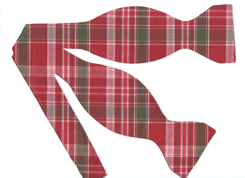 Red Plaid Bow tie / Raspberry Red & Sage Green / Self-tie & Pre-tied Bow Tie