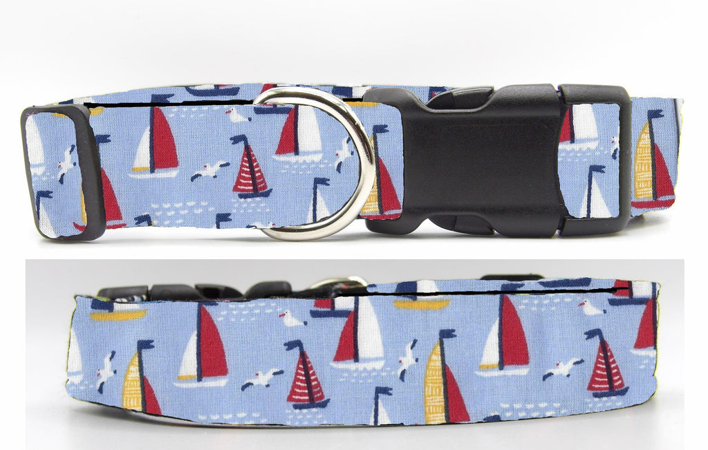 Sailing Dog Collar / Colorful Sailboats on Light Blue / Boating Dog Collar / Matching Dog Bow tie
