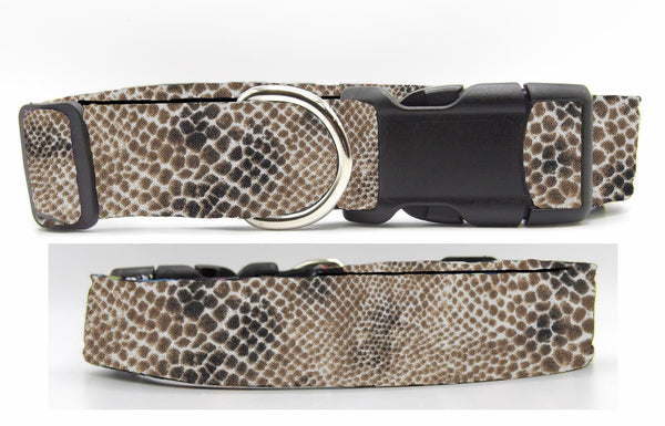 Snake Print Dog Collar / Taupe, Mocha Brown & Tan Snake Skin Design / Exotic Dog Collar / Matching Dog Bow tie