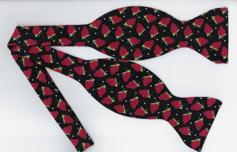 Strawberry Bow tie / Red Strawberries on Black / Self-tie & Pre-tied Bow tie - Bow Tie Expressions