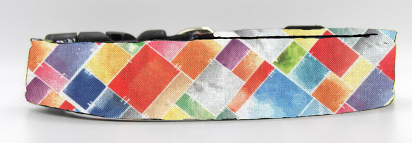 Trendy Tiles Dog Collar / Colorful Mosaic Tiles / Abstract Art Dog Collar / Matching Dog Bow tie