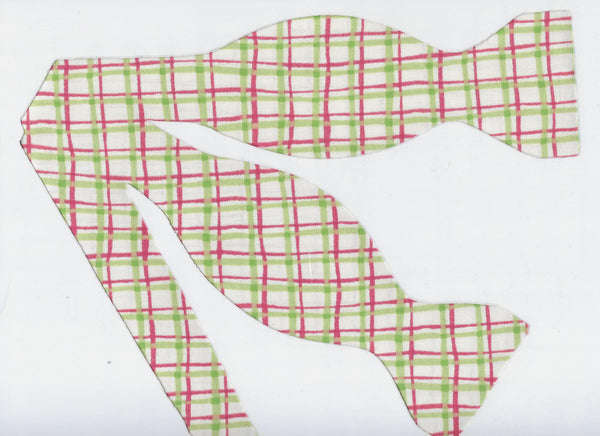 Watermelon Plaid Bow Tie / Pink & Lime Green Plaid / Self-tie & Pre-tied Bow tie - Bow Tie Expressions