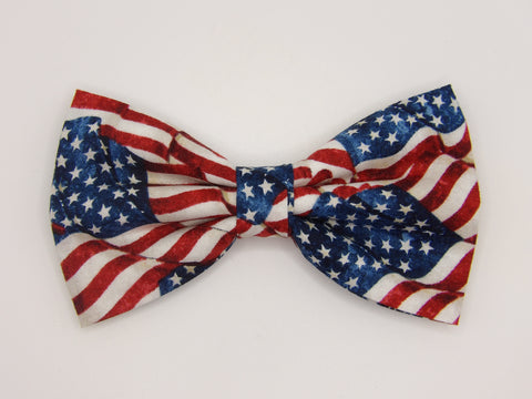 American Bow Tie / Red, White & Blue Wavy American Flags / Patriotic Bow tie / Pre-tied Bow tie