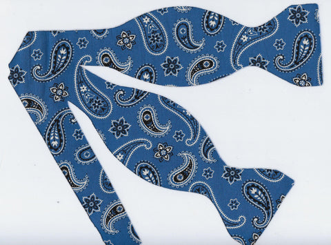 Denim Blue Paisley Bow tie / Western Bandana Paisley / Self-tie & Pre-tied Bow tie