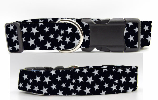 Patriotic Stars Dog Collar / White Stars on Navy Blue / Blue Dog Collar / Matching Dog Bow tie