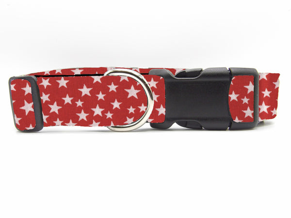 Patriotic Stars Dog Collar / White Stars on Red / Red Dog Collar / Matching Dog Bow tie