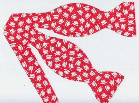 Tea Time Bow tie / White Tea Cups on Red / Barista / Coffee Shop / Self-tie & Pre-tied Bow tie