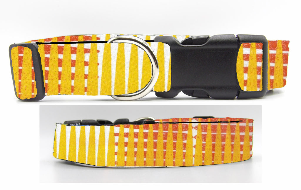Designer Dog Collar / Yellow & Red Plaid Impressions / Cool Dog Collar / Matching Dog Bow tie