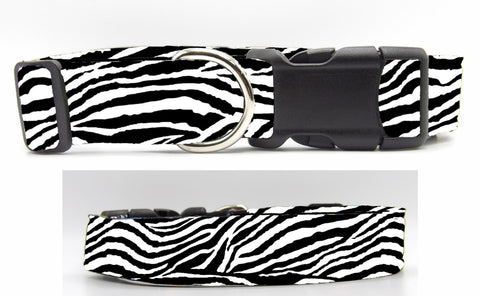 Zebra Print Dog Collar / Black & White Stripes / Exotic Dog Collar / Matching Dog Bow tie