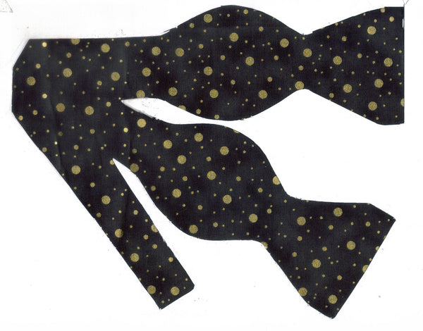 Gold & Black Bow tie / Metallic Gold Dots on Black / Self-tie & Pre-tied Bow tie - Bow Tie Expressions
