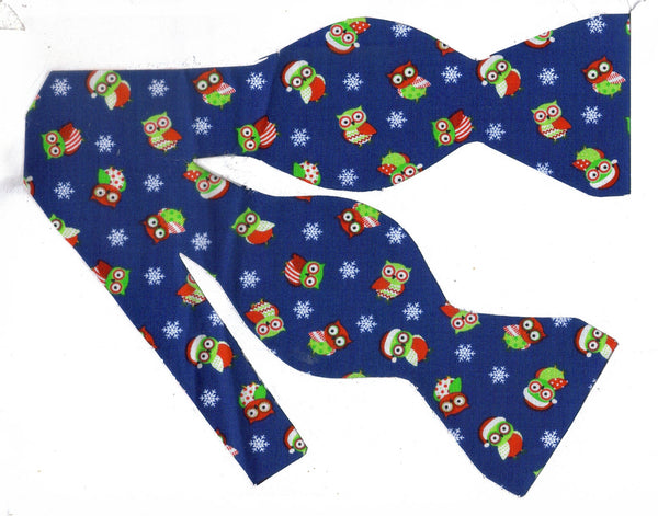 Christmas Bow tie / Holiday Owls & Snowflakes on Dark Blue / Self-tie & Pre-tied Bow tie - Bow Tie Expressions