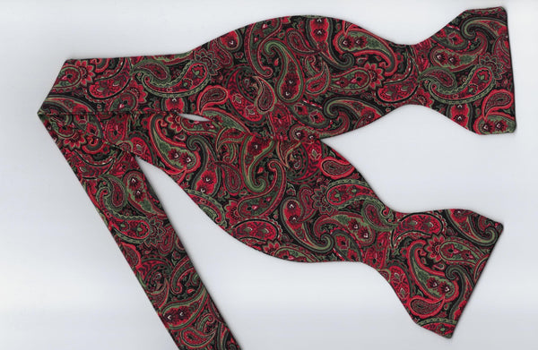 Christmas Paisley Bow tie / Red & Green Paisley / Metallic Gold / Self-tie & Pre-tied Bow tie