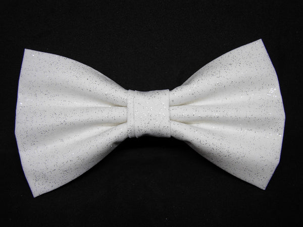 Sparkling White Bow tie / Solid White with Metallic Silver / Pre-tied Bow tie