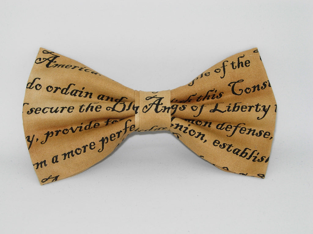 American Bow tie / Preamble to the USA Constitution on Tan / Pre-tied Bow tie
