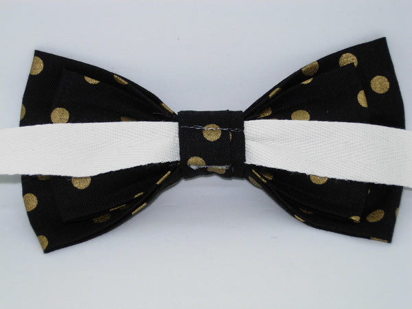 Gold & Black Bow tie / Metallic Gold Polka Dots on Black / Self-tie & Pre-tied Bow tie - Bow Tie Expressions