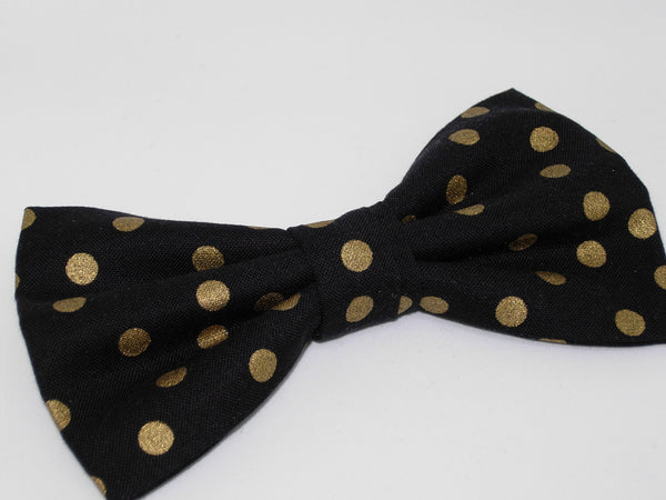 Gold & Black Bow tie / Metallic Gold Polka Dots on Black / Pre-tied Bow tie