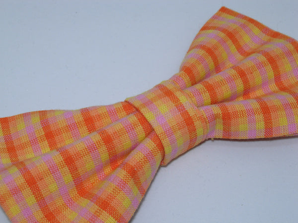 Sunshine Plaid / Bright Yellow, Pink & Orange Plaid / Pre-tied Bow tie