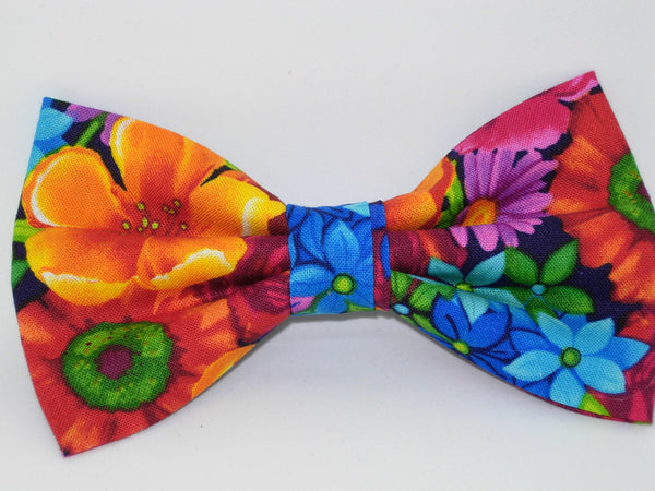 Bright Flowers Bow tie / Red, Orange, Blue & Purple Flowers on Black / Self-tie & Pre-tied Bow tie - Bow Tie Expressions