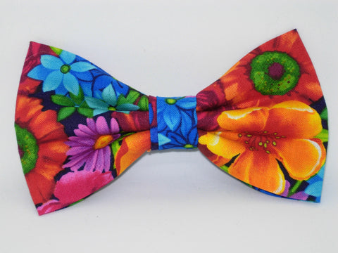 Bright Flowers Bow tie / Red, Orange, Blue & Purple Flowers on Black / Pre-tied Bow tie