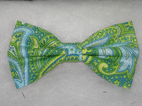 Springtime Paisley Bow tie / Shades of Light Blue & Green / Self-tie & Pre-tied Bow tie