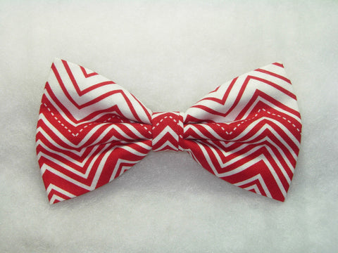 Red Chevron Bow tie / Red & White Stripes / Pre-tied Bow tie - Bow Tie Expressions