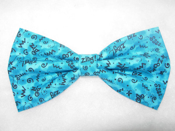 CRAZY Z'S! PRE-TIED BOW TIE - ZIG ZAG ZIP ZOOM DOODLES ON TURQUOISE - Bow Tie Expressions