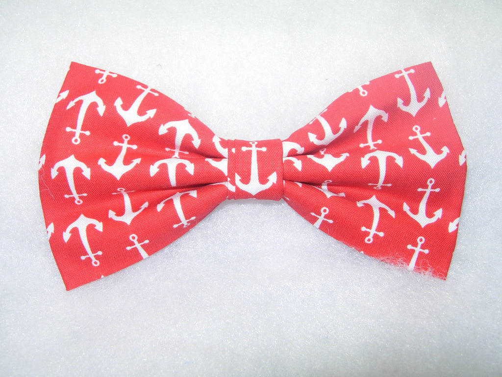 Nautical Bow tie / White Anchors on Red / Cruise Bow tie / Pre-tied Bow tie