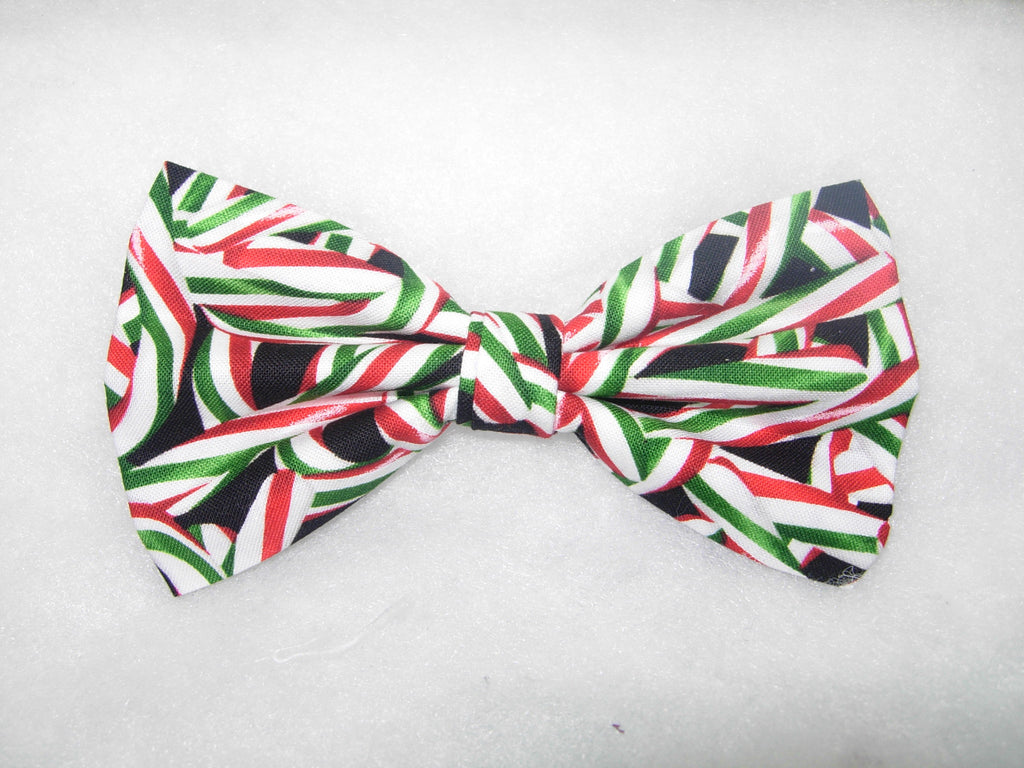 Christmas Candy Bow tie / Red & Green Candy Canes on Black / Pre-tied Bow tie - Bow Tie Expressions