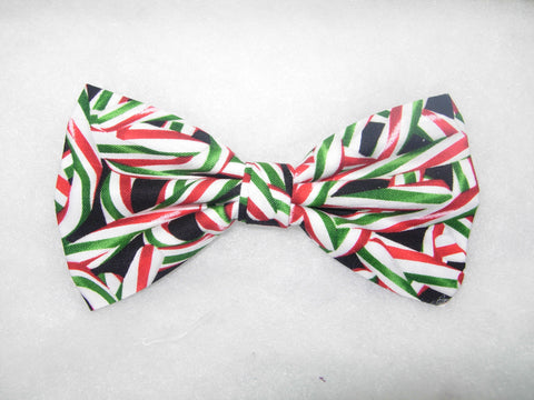 Christmas Candy Bow tie / Red & Green Candy Canes on Black / Pre-tied Bow tie