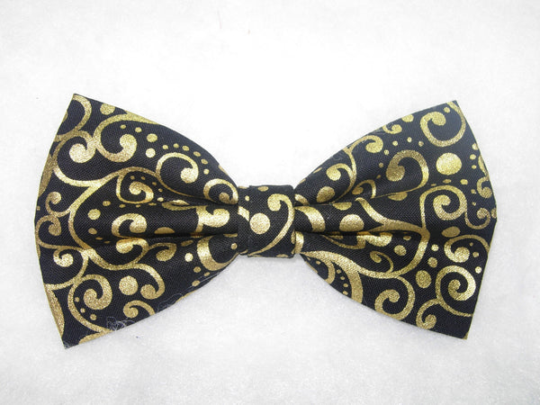 Gold & Black Bow tie / Trendy Metallic Dots & Curls / Pre-tied Bow tie - Bow Tie Expressions