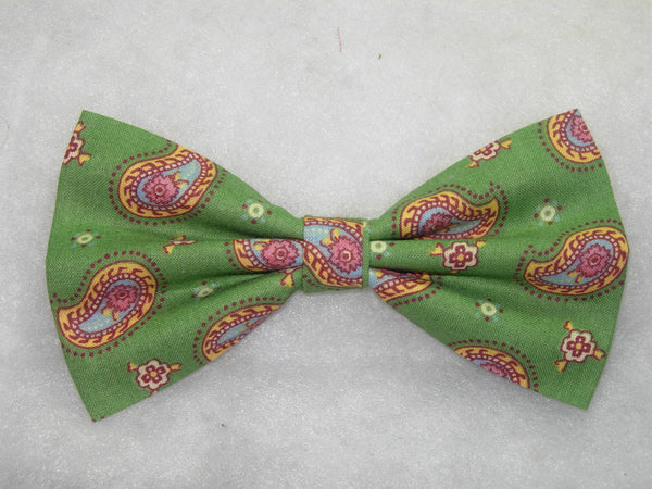 SIMPLY PAISLEY BOW TIE - PINK FLOWER INSIDE YELLOW PAISLEY ON GREEN - Bow Tie Expressions