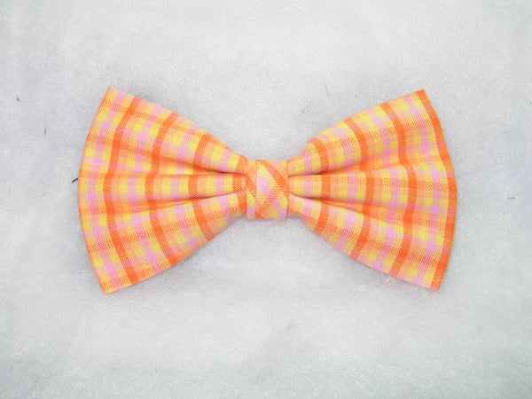 Sunshine Plaid / Bright Yellow, Pink & Orange Plaid / Pre-tied Bow tie