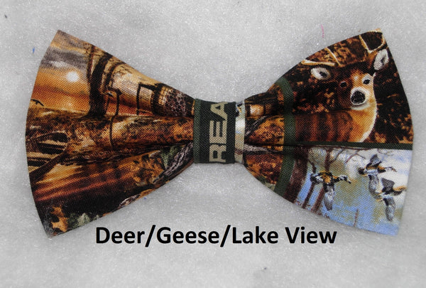 RealTree Hunting Bow Tie / Lake Cabin, Deer, Bears, Geese with Camo / Pre-tied Bow tie - Bow Tie Expressions