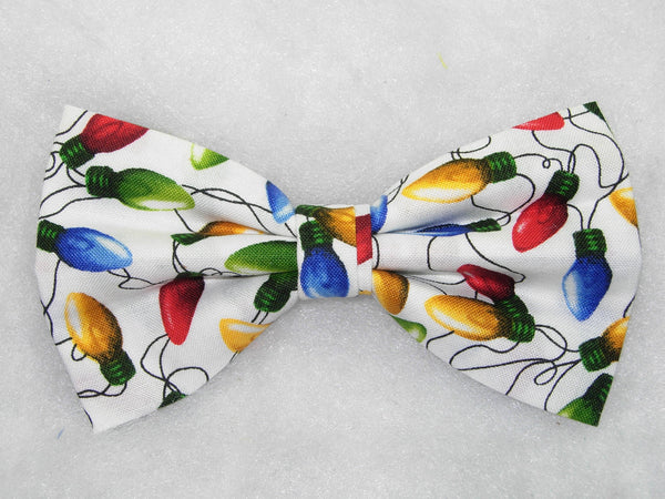 Christmas Tree Bow tie / Colorful String Lights on White / Pre-tied Bow tie - Bow Tie Expressions