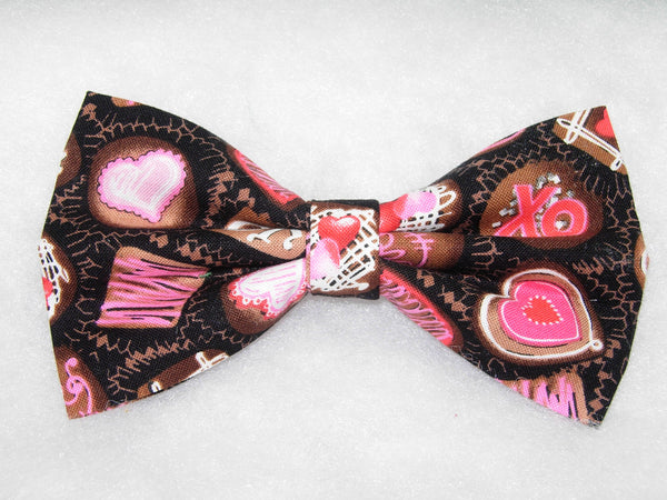 Valentine's Day Bow Tie / Fancy Chocolate Candy with Pink Hearts / Pre-tied Bow tie