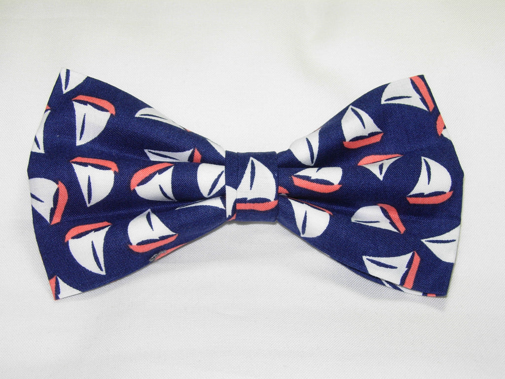 Nautical Bow tie / Mini Sailboats on Navy Blue / Cruise Ship / Pre-tied Bow tie - Bow Tie Expressions