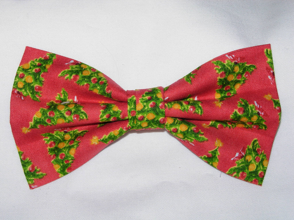 Christmas Tree Bow tie / Lighted Christmas Trees on Red / Pre-tied Bow tie