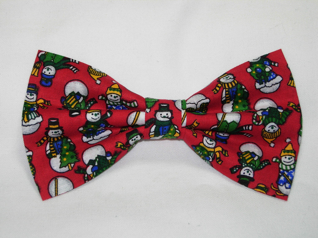 Christmas Party Bow tie / All Dressed Up Snowmen on Red / Pre-tied Bow tie - Bow Tie Expressions