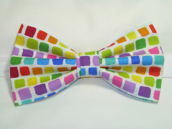 Pastel Bow tie / Pink, Purple, Red, Blue, Green / Colorful Mini Tiles on white / Pre-tied Bow tie