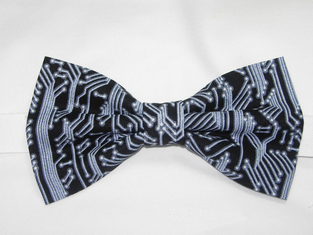 Computer Bow tie / White Circuit Board Traces on Black / Pre-tied Bow tie - Bow Tie Expressions