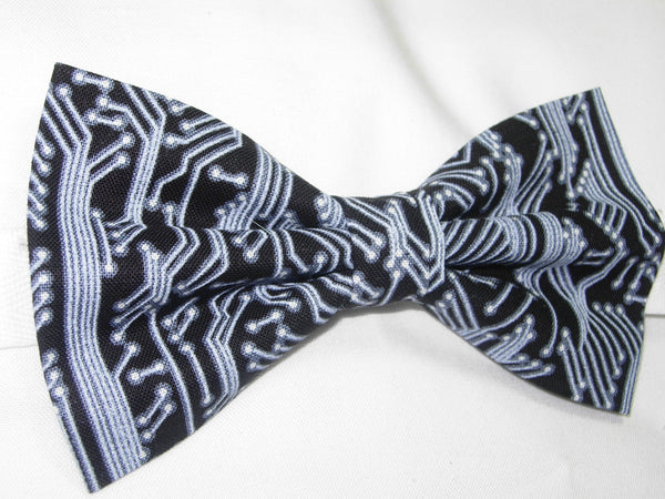 Computer Bow tie / White Circuit Board Traces on Black / Pre-tied Bow tie