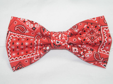 Red Bandana Bow tie / Chili Red / Country Western Bandana / Pre-tied Bow tie