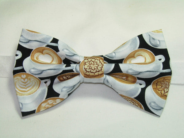 Latte Art Bow tie / Decorated Coffee Cups on Black / Barista / Coffee Shop / Pre-tied Bow tie - Bow Tie Expressions