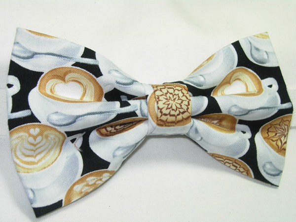 Latte Art Bow tie / Decorated Coffee Cups on Black / Barista / Coffee Shop / Pre-tied Bow tie - Bow Tie Expressions