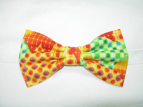 Country Chic Bow tie / Orange, Yellow, Green, Purple Mosaic Design / Pre-tied Bow tie - Bow Tie Expressions