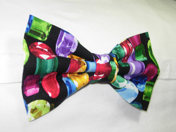 DAZZLING JEWELS PRE-TIED BOW TIE - COLORFUL GEM STONES ON BLACK