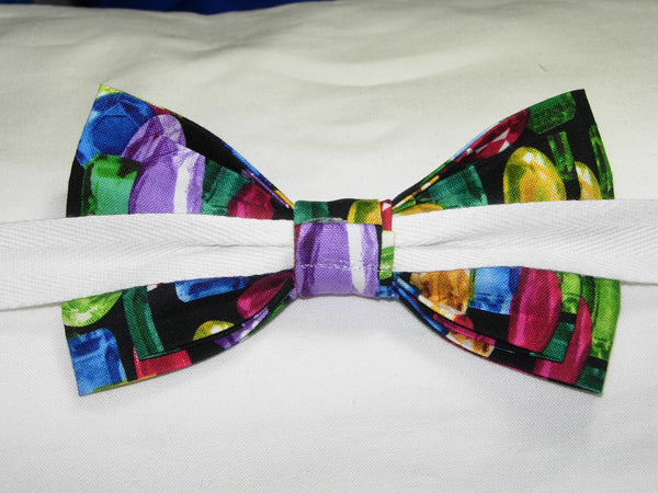 DAZZLING JEWELS PRE-TIED BOW TIE - COLORFUL GEM STONES ON BLACK - Bow Tie Expressions